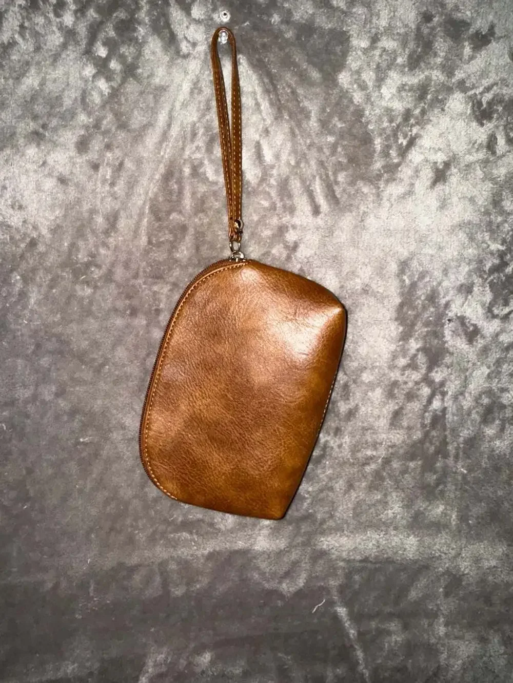 Hkcluf Brown Faux Leather Wristlet Pouch